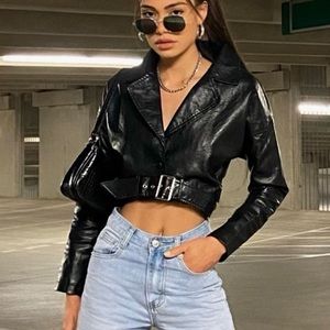 Adika Carter Faux Leather Belted Cropped Jacket size small